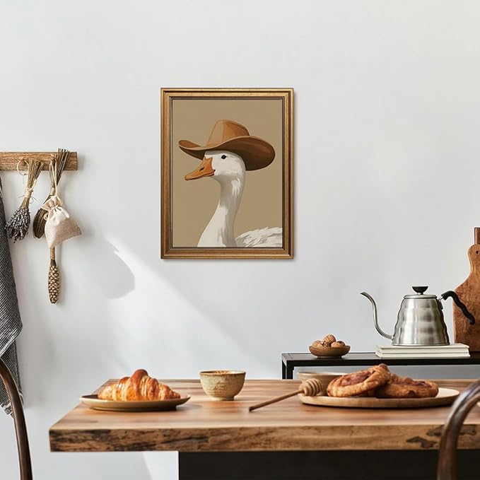 Gold Framed Wall Art Vintage Canvas Wall Art Trendy Cowboy Duck Modern Maximalist Artwork Prints Picture for Living Room Bedroom Farmhouse Bathroom Office Decor, 12x16