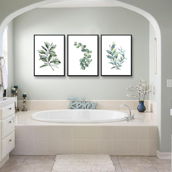hyidecorart Large Wall Decor Wall Art For Living Room black Framed For Bedroom Room Green Leaves Wall Paintings Office Decor Wall Pictures Kitchen Wall Decoration Set Of 3 Piece Framed Prints Art