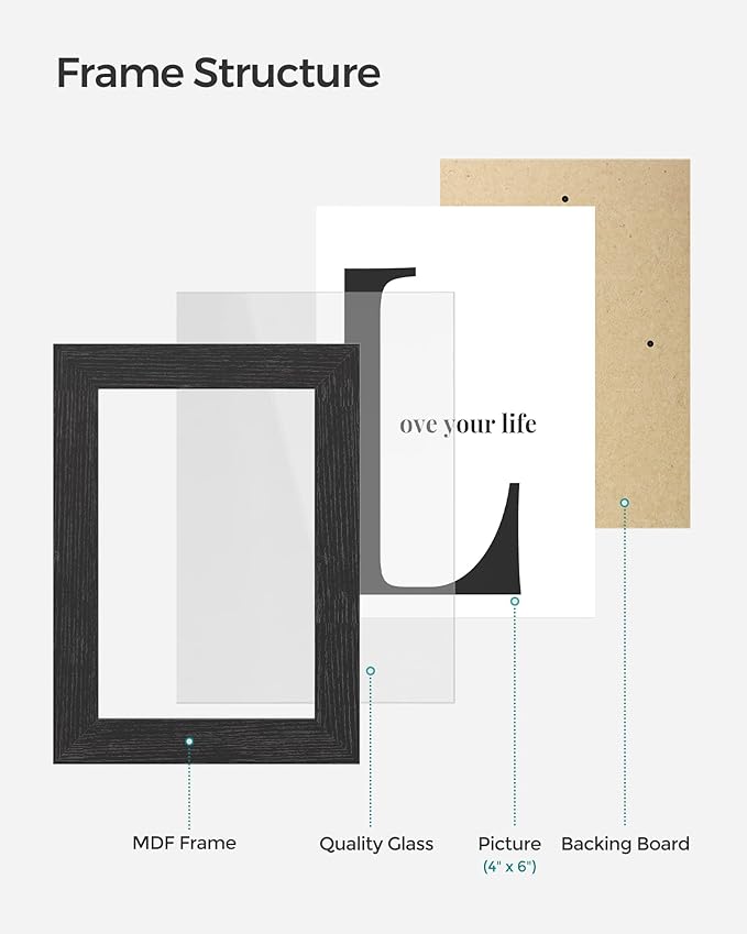 SONGMICS 4x6 Collage Picture Frames, 10-Pack Photo Collage Frame for Wall Decor, Glass Front, Assembly Required, Ink Black URPF20BK