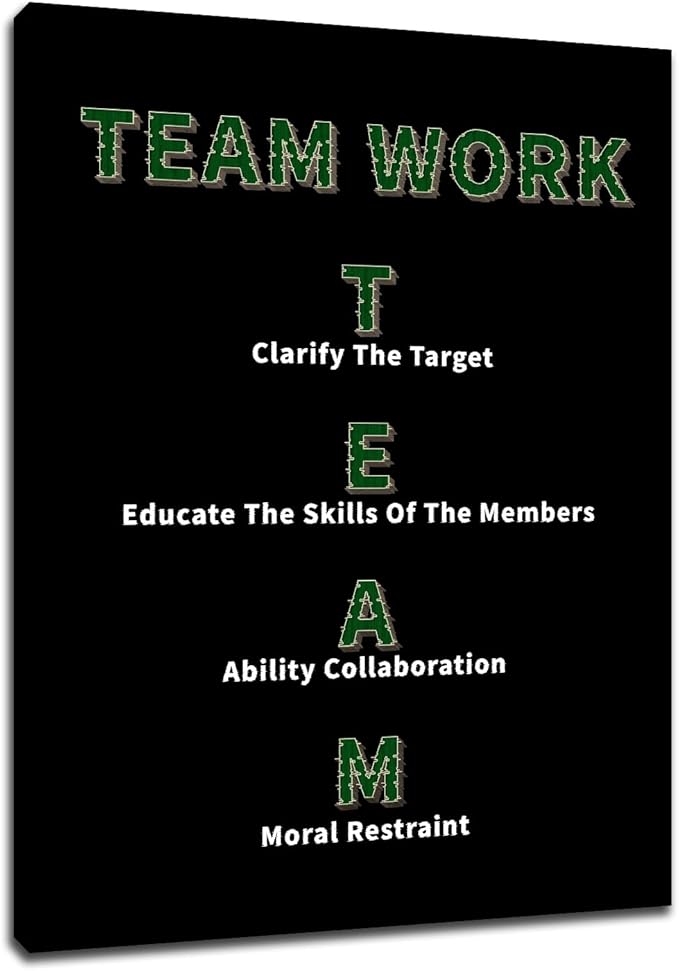 Team Work Motivational Wall Art Poster Print Inspirational Entrepreneur Quotes Printed on Canvas Painting Painting Wall Decor Artwork for Living Room School Gym Stretched and Framed [18''Hx24''W]