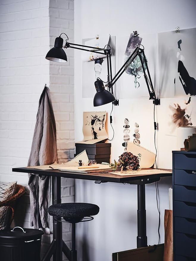 Adjustable Swing Arm Desk Lamp, Dark Gray Steel, 7 Inch Shade, LED Compatible, with Clamp Mount, 4.9 Ft Cord