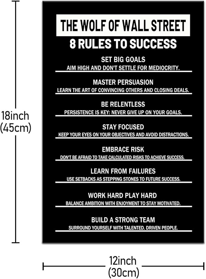 8 Rules to Success Inspirational Canvas Wall Art Motivational Positive Poster Print for Modern Modern Bathroom Bedroom Living Room Wall Decor Artwork Stretch and Framed [12''Wx18''H]