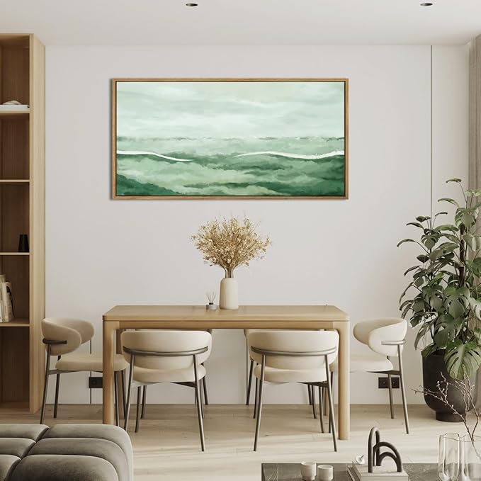 Large Green Wall Art 20x40 Inch Green Abstract Wall Decor Framed Neutral Painting for Living Room Bedroom Dining Room