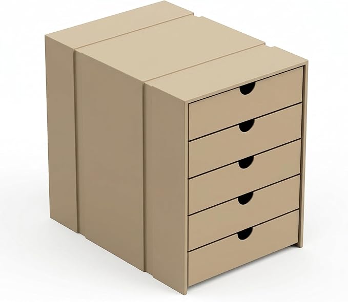 Modern Steel 5-Drawer File Cabinet For Desk, Document Storage Box, Office Desktop Filing Organizer, Drawer Organizer, desk caddy (Milktea)