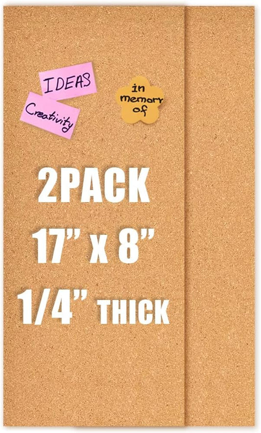 17x8 Cork Board Tiles Bulletin Board, 1/4" Thick Self-Adhesive Cork Boards for Walls, Cork Tiles Vision Board for Home, Office, School, Bulletin Board Decorations(6mm,2pc)