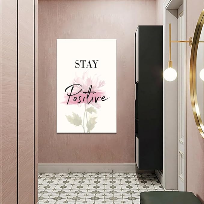 Inspirational Wall Art Large Office Inspirational Quotes Canvas Prints Artwork Modern Pink Flowers Pictures Motivational Wall Decor Living Room Study Room Decor Framed Ready to Hang-28''W x 44''H