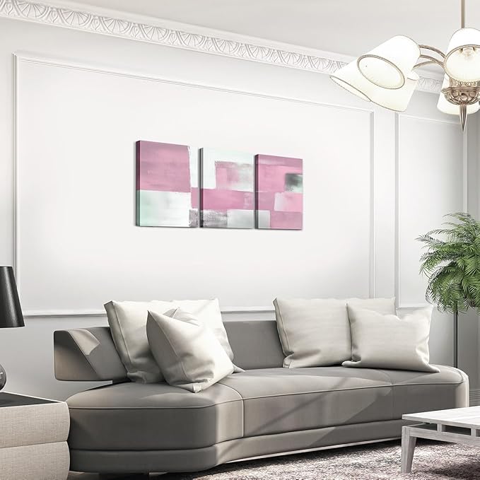 jejeloiu Modern Art 3 Piece Canvas Wall Art for Living Room Bedroom Abstract Art Picture Wall Decor 12"x16"x3pcs Pink Abstract Oil Painting Office Decorations Artwork Posters