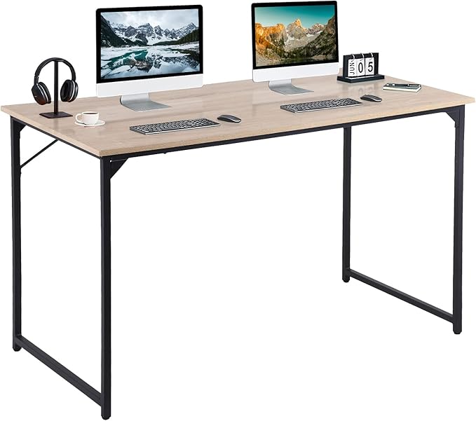 Dkelincs Computer Desk 47” Writing Desk Modern Simple Style Office Desk with Metal Frame for Home Office Easy Assembly,Nature