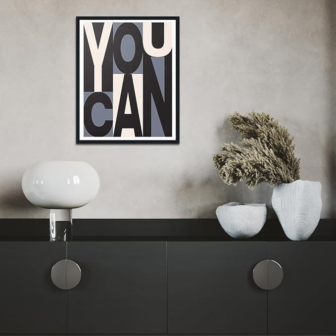 You Can Positive Affirmations Framed Canvas Print Wall Art, Motivational Wall Decor for Office, Boys Room & Gym, Ready to Hang, 12.5x16.5 Inches