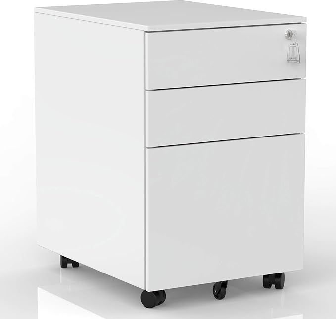 ModernLuxe 3 Drawer Metal Mobile File Cabinet with Lock Metal Filing Cabinet for Legal/Letter/A4/F4 Size Fully Assembled Home Office File Cabinet(Except Casters)
