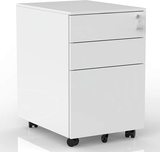 ModernLuxe 3 Drawer Metal Mobile File Cabinet with Lock Metal Filing Cabinet for Legal/Letter/A4/F4 Size Fully Assembled Home Office File Cabinet(Except Casters)