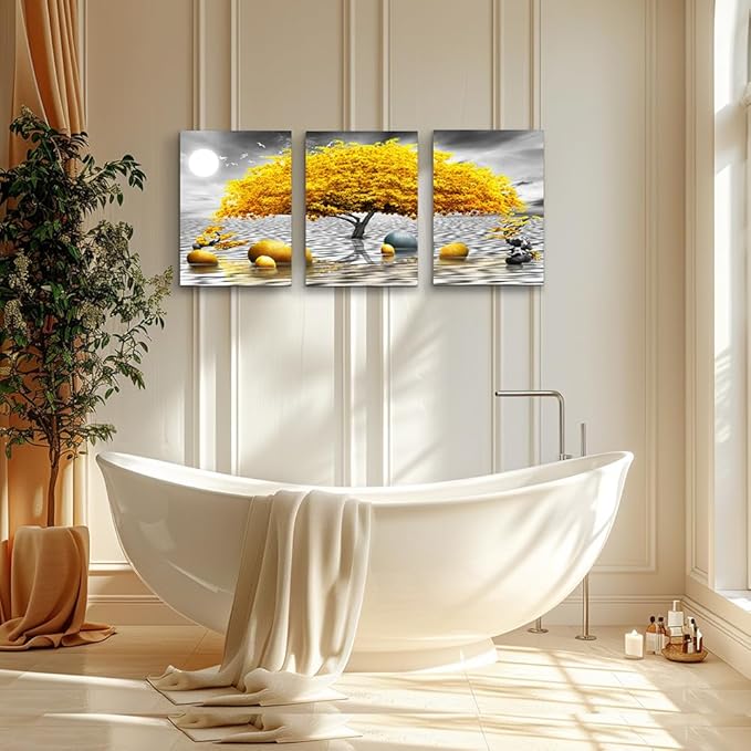 Wall decorations for living room Canvas Wall Art for bedroom Abstract wall decor Black and white Canvas Art Yellow tree paintings bathroom Home Decoration 3 Piece Hang Pictures Office Wall Artworks