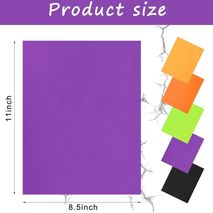 Whaline 150 Sheets 8.5 x 11 Inch Assorted Halloween Colored Card Stock Paper Black Purple Green Orange Yellow Scrapbook Paper for DIY Crafts Card Making Hocus Pocus Party Gift Supplies, 65lb