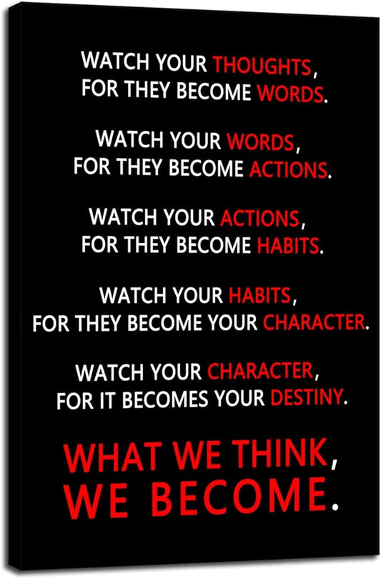 WYJZDZQ8 Inspirational Wall Art Watch Your Thoughts Poster Motivational Quotes Canvas Pictures Canvas Prints Artwork for Living Room Bedroom Gym Office Wall Decor Framed Ready to Hang[12''W X 18''H]