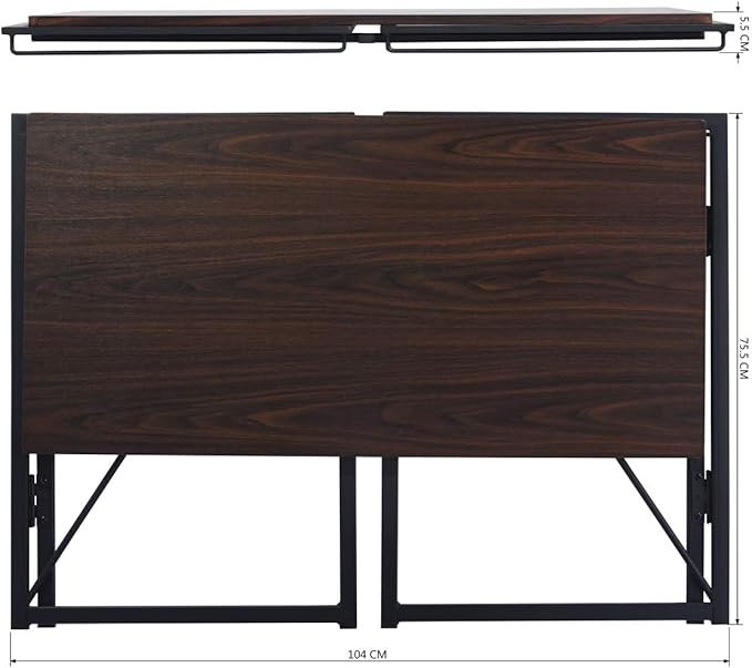 Homy Casa 39.4 Inch Foldable Laptop Desk, Space-Saving Computer Table with No Assembly Required, Sturdy Metal Frame, Minimalist Design for Home Office, Study, or Small Spaces, Walnut