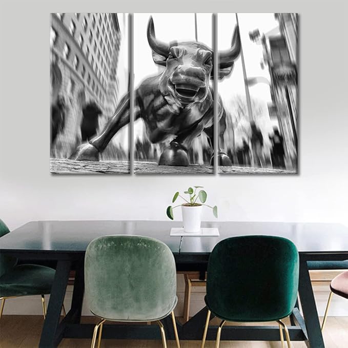 TUMOVO Multi panel Large Wall Art Wall Street Bull Picture Print on Canvas Modern Wall Art Pictures for Home Decoration Canvas Painting Art Stretched and Framed Ready to Hang - 60" Wx40 H