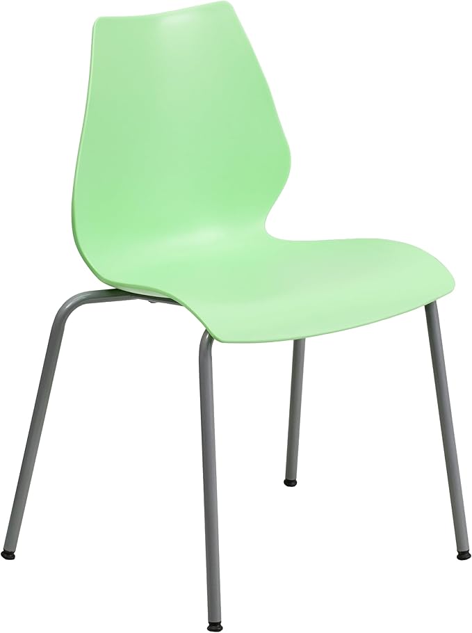 Flash Furniture HERCULES Series 770 lb. Capacity Green Stack Chair with Lumbar Support and Silver Frame