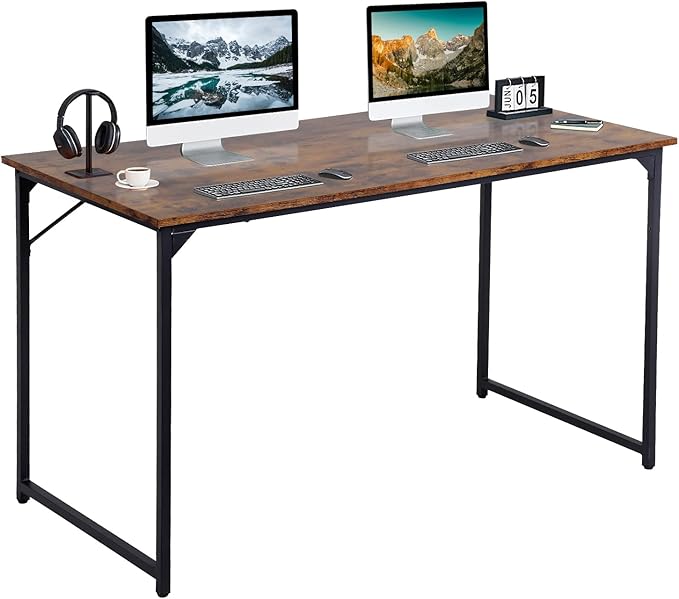 Dkelincs Computer Desk 47” Writing Desk Modern Simple Style Office Desk with Metal Frame for Home Office Easy Assembly, Brown
