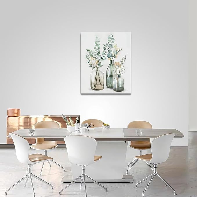 Botanical Bathroom Wall Art Rustic Green Plant Pictures Wall Decor Botanical Canvas Country Print Painting Modern Decoration Artwork for Bathroom Living Room Bedroom Office Framed 16"x20"