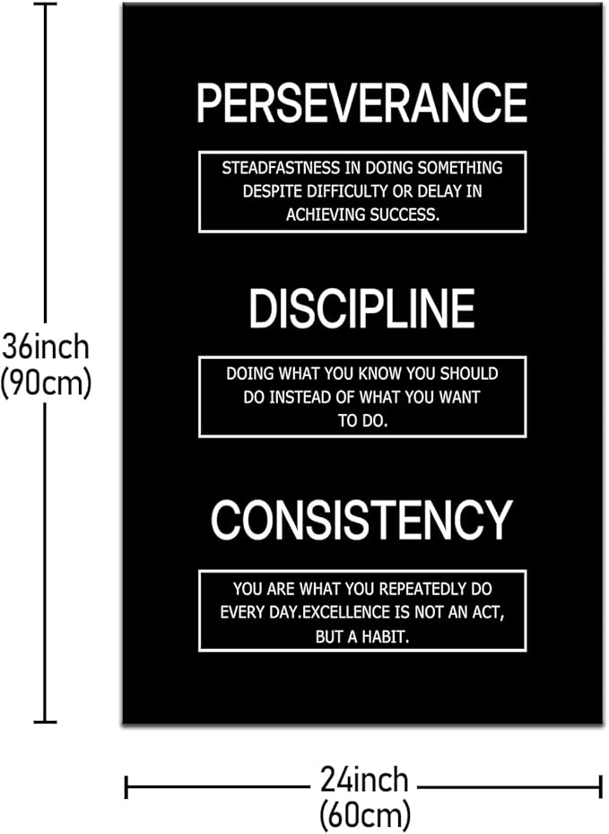 Discipline Consistency Perseverance Posters Inspirational Canvas Wall Art for Office Success Entrepreneur Quotes Picture Print Artwork for Modern Home Office Gym Workplace Wall Decor [24''Wx36''H]
