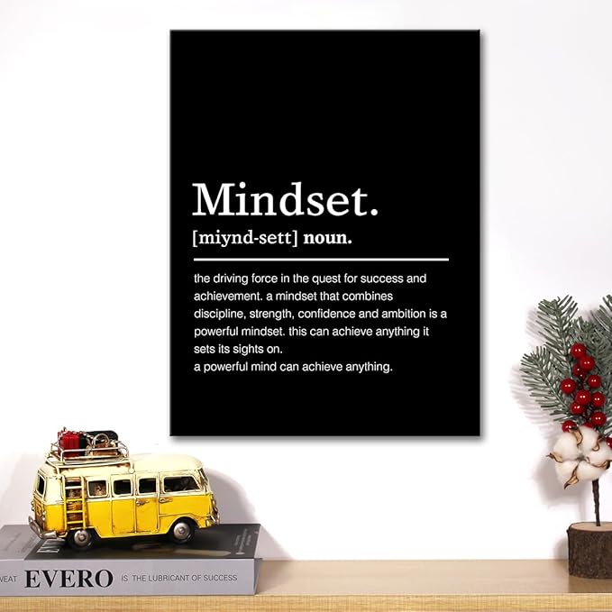 Mindset Definition Canvas Wall Art Motivational Mindset Quote Canvas Print Painting Office Home Wall Decor Framed Gift 12 x 15 Inches