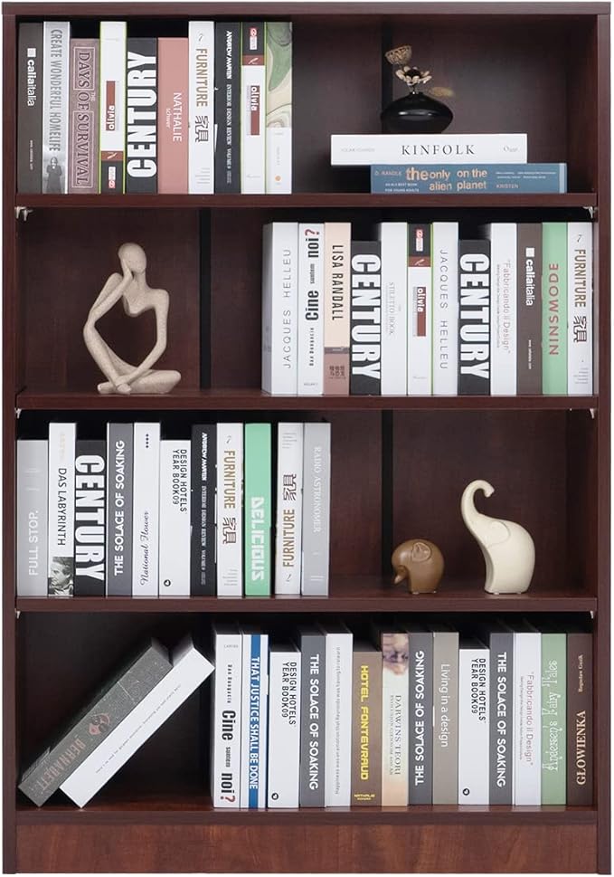 Farini Cherry Bookshelf for Bedroom 4 Shelf Office Bookcase 48 Inches Tall Modern Wood Bookshelf for Living Room 4 Tier Wide Manga Books