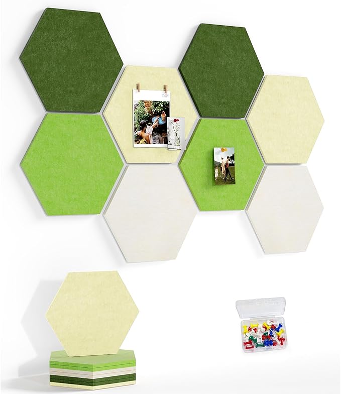 8 Pack Hexagon Felt Bulletin Board Tiles - 11.8" Large Thick Pin Board for Walls with 30 Push Pins, DIY Boards for Office Home School Decor, Aesthetic Hex Cork Board Alternative