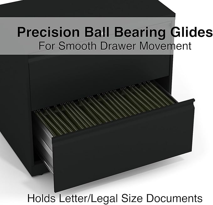 STAPLES 2-Drawer Lateral File Cabinet, Letter & Legal Size Documents, Lockable, 30" W x 18.62" D x 28" H, Black