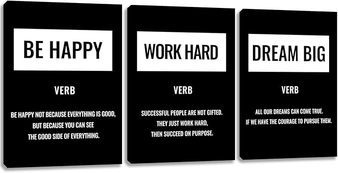3 Pieces Office Wall Decor Inspirational Positive Canvas Wall Art Poster Inspiring Quote Picture Painting Framed Artwork Prints Motivational Poster Wall Art Decor for Living Room Bedroom (48" Wx24 H)