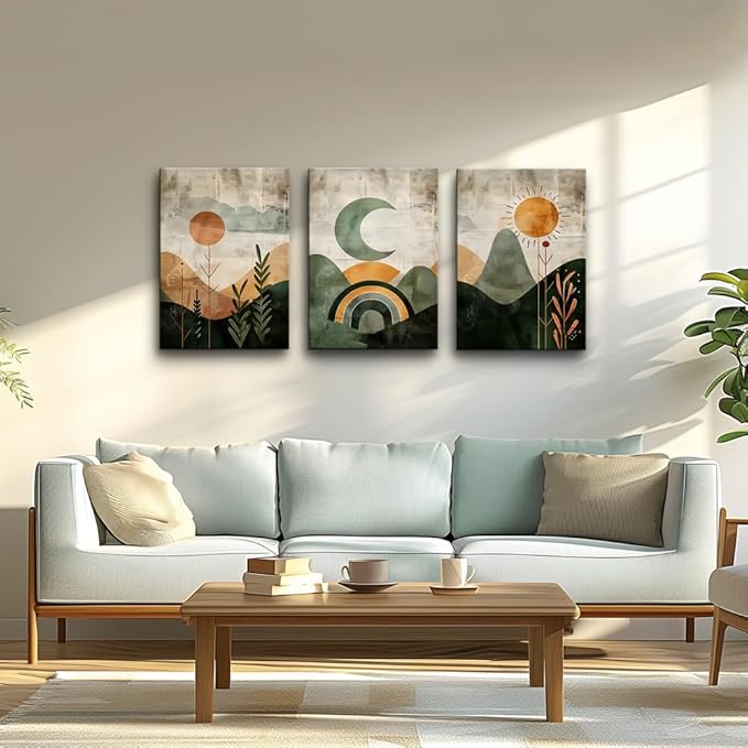 TTHYUEWS Boho Modern Abstract 3-Piece Set Canvas Wall Art For Living Room, Bedroom & Office - Geometry Landscape Abstract Wall Pictures Artwork