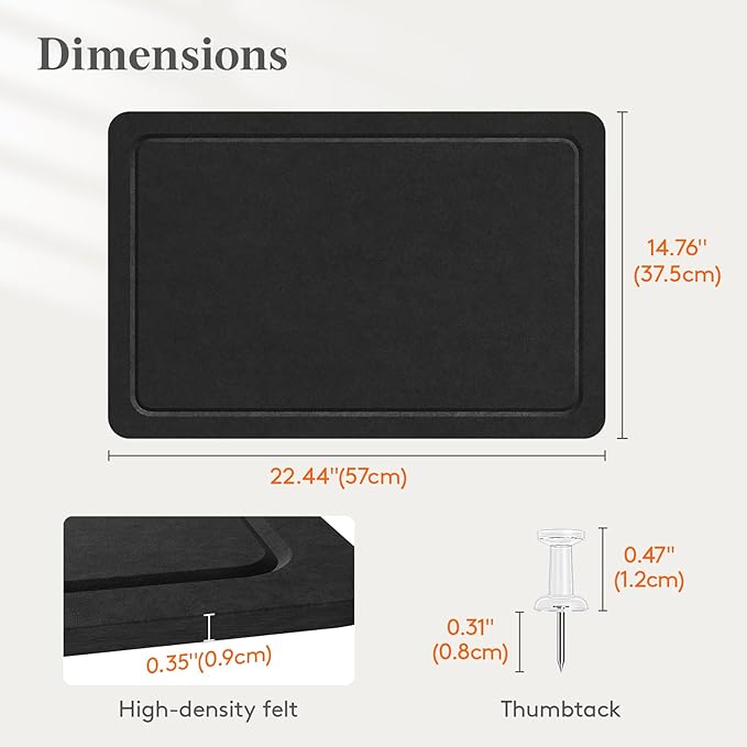 Lifewit Cork Board Alternative, 22.4"x 14.8" Bulletin Board with Self-Adhesive, Foldable Decorative Felt Pin Board Vision Board Message Board with 20 Pushpins for Office Wall Decor, Room Decor, Black