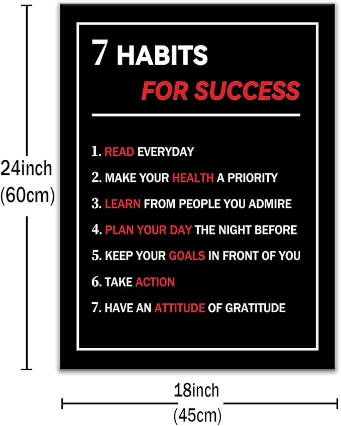 7 Habits For Success Motivational Poster Wall Art Home Decor Inspirational Canvas Print Pictures Inspiring Artwork for Living Room Office Gym Classroom Decoration Stretched and Framed [18''W X 24''H]