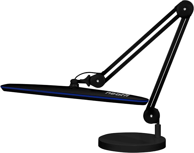 Neatfi XL 24W LED Desk Lamp with Base – 2,200 Lumens | 23” Wide Shade | Dimmable Eye-Caring Task Light | Adjustable Arm | Office, Study, Crafting & Nail Techs (Black, Non-CCT with Base)
