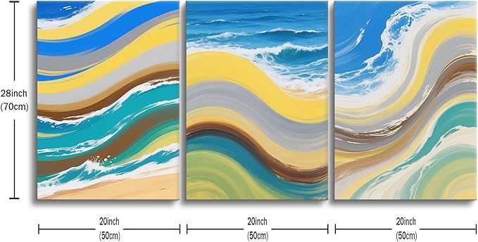 Colorful Sandy Beaches Wall Art Ocean Graffiti Poster Print Abstract Watercolor Aesthetic Picture Painting for Home Office Parlour Kitchen Wall Decor Artwork Decorative Ready to Hang [60''Wx28''H]