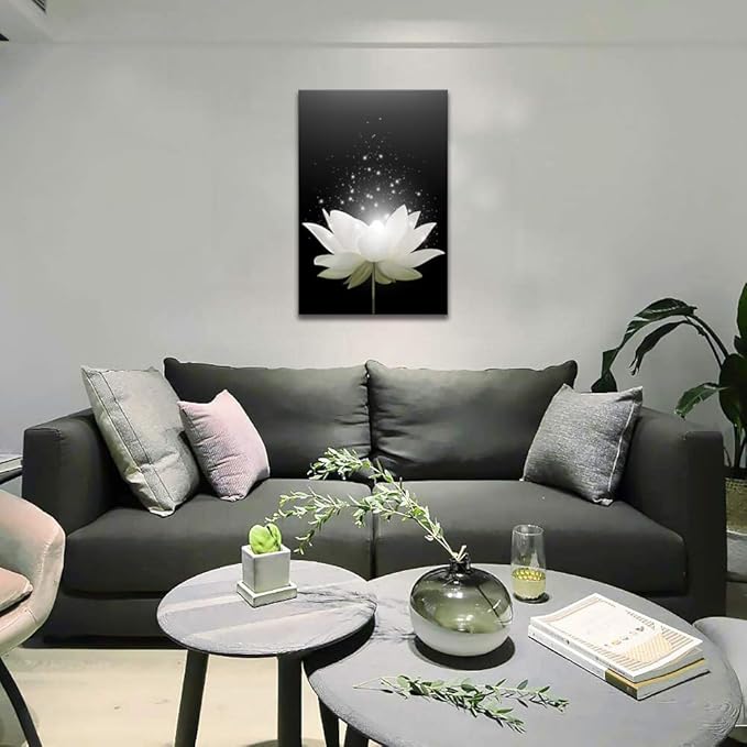 Lotus Flower Canvas Prints Wall Art Floral Blossom Pictures for Modern Wall Decor Artwork Spirtual Meditation Prints on canvas Wall Decor for Yoga Room Framed (16x24inch)