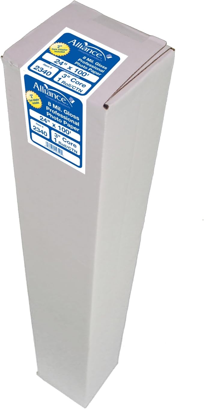 Alliance Wide Format Paper 24" x 100 8 mil Photo Base 3"core with 2"core adapter For Aqueous Printers 1 roll/carton Glossy Finish