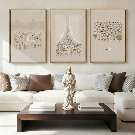Framed Jesus Wall Art Jesus Lamb Wall Decor Christian Artwork Lamb of God Art Print Easter Wall Paintings for Living Room Bedroom Church 16x24 Inch Set of 3