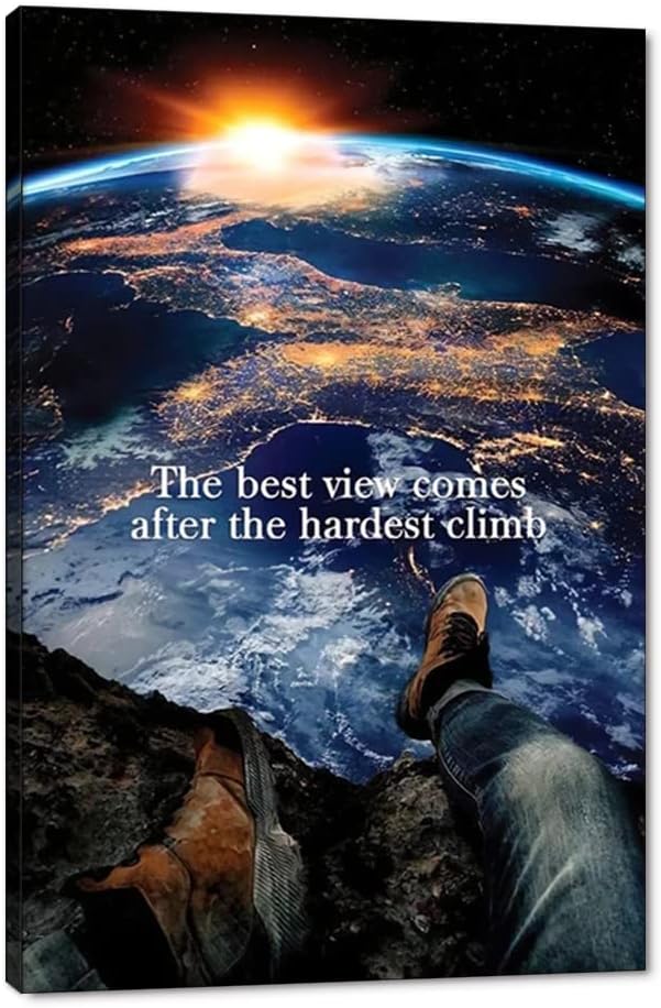 Success Quotes The Best View Comes After The Hardest Climb Inspirational Motivational Posters And Prints Canvas Painting Modern Wall Art Pictures in Office Home Decor Framed Ready to Hang-12 Wx16 H