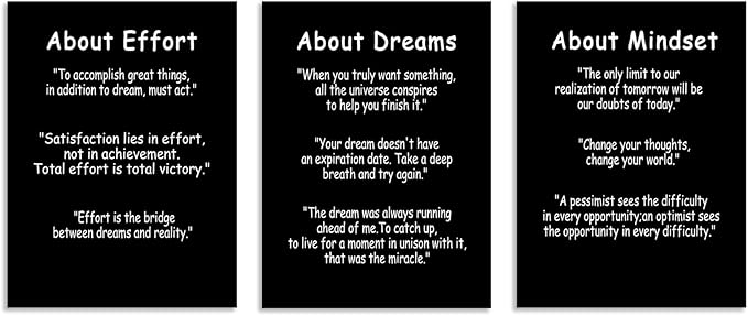 About Dreams Effort and Mindset Inspirational Quotes Wall Art Painting Modern Artwork Printed Canvas Poster Motivational Wall Decor for Home Living Room Gym Framed Ready to Hang [36''Wx 16''H]