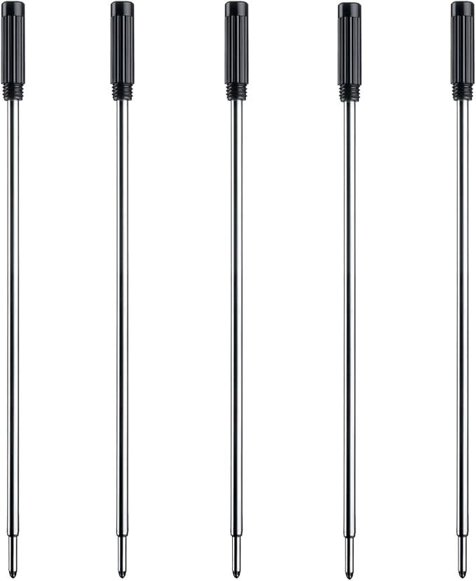 DunBong Black Ink Refill Pack of 5, Replaceable Ballpoint Pen Refills, Medium Point Metal Refill (Black)