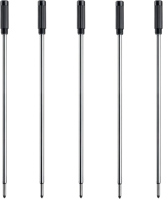 DunBong Black Ink Refill Pack of 5, Replaceable Ballpoint Pen Refills, Medium Point Metal Refill (Black)