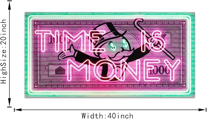 Time Is Money Show me the Money Motivational Office Canvas Art Green Pink Inspirational Wall Art Canvas Print Home Office Room Decor Inspirational Gifts for Men HD Print Framed Easy to Hang-40 Wx20 H