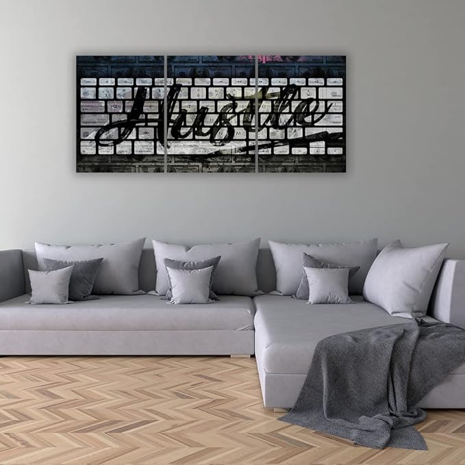 Inspirational Posters Prints Motivational Painting Pictures Canvas Hustle Posters Wall Art 3 Pieces and Framed Artwork Living Room Office Hotel Decor - 60''W x 28''H