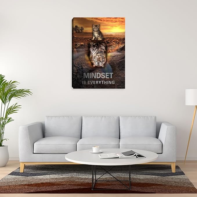 Inspirational Positive Quote Wall Decor Motivational Canvas Wall Art Mindset Wall Art Tiger Posters Prints Inspiring Cat Painting for Office Bedroom Living Room Decor Framed Ready to Hang 18"x24"