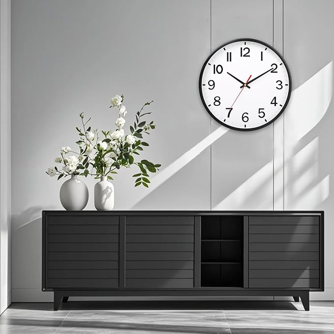 Wall Clocks 14 inch Modern Wall Clock Battery Operated Silent Non Ticking Wall Clock for Living Room Bedroom Office Kitchen Classroom Decor (Texture Gray White)