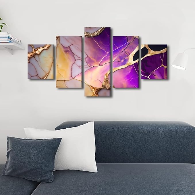 Abstract Canvas Wall Art Modern 5 Panel Abstract Poster Decor Mysterious Universe Abstract Painting Prints for Abstract Enthusiasts Livign Room Decor Stretched and Framed Ready to Hang 60x32 in