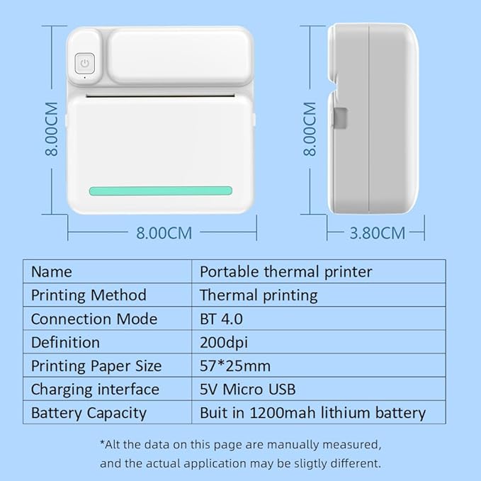 Portable Pocket Size Wireless BT Thermal Printer Simple Operation Support Photo Notes Errors Text Memo Printing Pink for Office Home (Green)