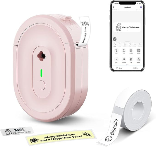 Mini Label Maker Machine with Tape, N12 Portable Bluetooth Label Printer, Thermal Sticker Labeler for Small Business, School, Home, Office(Pink)