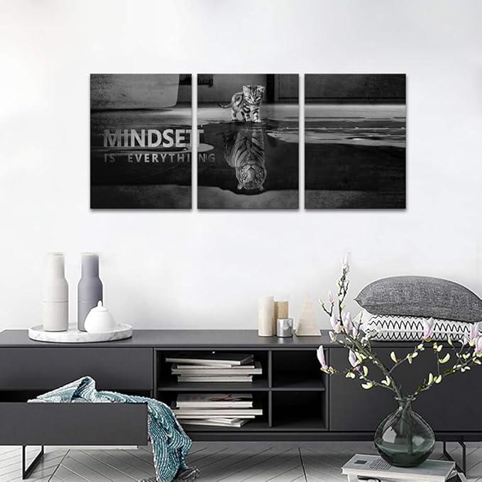Mindset is Everything Wall Art Funny Inspirational Canvas Pictures Motivational Posters Inspiring Mindset Quotes Wall Painting Print Artwork Home Decor for Office Teens Framed Ready to Hang(36"Wx16"H)