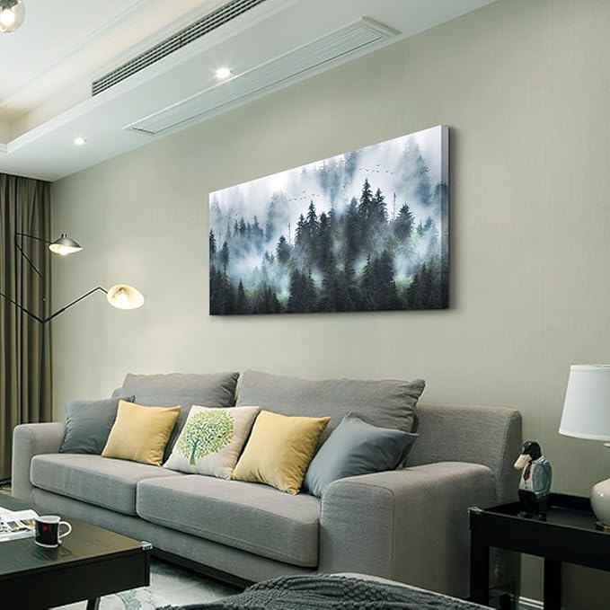Wapluam Foggy Forest Landscape Canvas Wall Art - Living Room, Office, Bedroom Decor - Framed Canvas Prints - Modern Wall Painting - 24"X48"